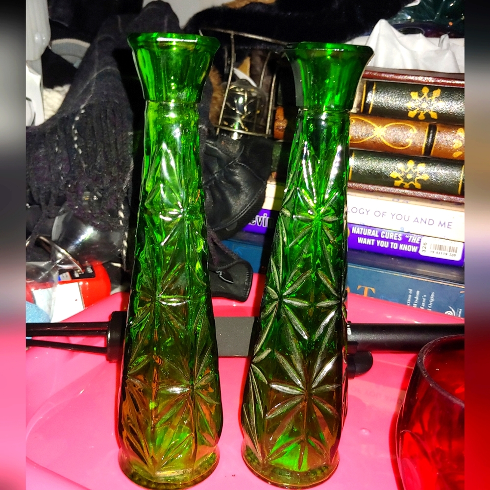 Vintage Anchor Hocking Emerald Green Bud Vases